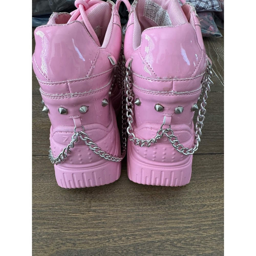Anthony Wang Space Candy Pink Patent Platform Sneakers Studded Chain Size 7 - Picture 6 of 12